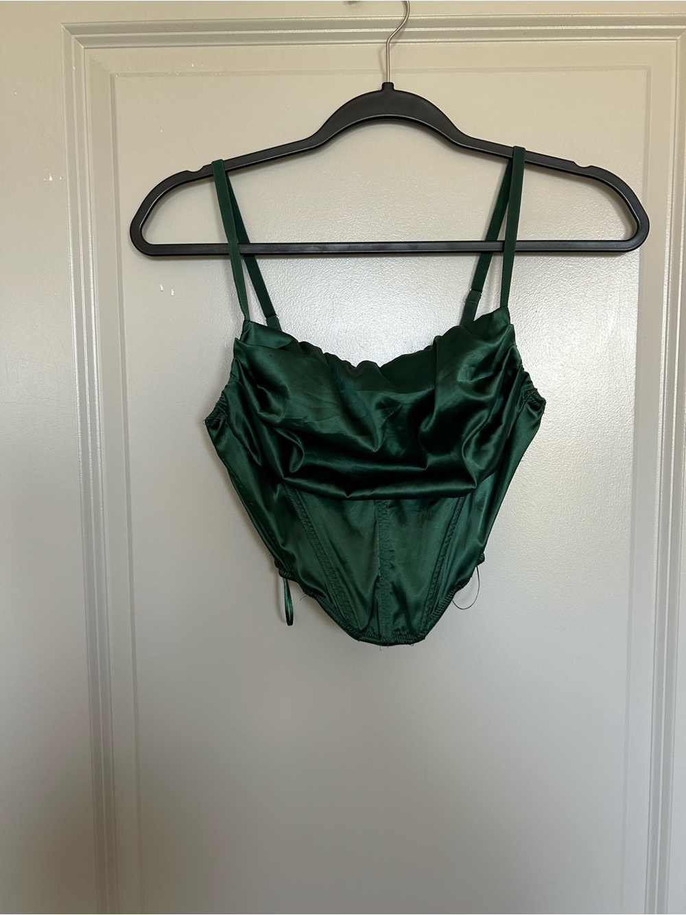 Urban Outfitters Women’s Emerald Green Satin Cowl Corset Style Crop Top